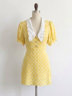 SOLD Retro Vintage Styled Polka Dot Micro Mini Dress Lace Collar Diner 50's